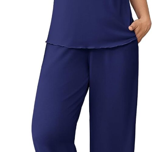 Women Pajama Sets Viscose from bamboo Lounge Set Soft Pajamas for Women Set Short Sleeve and Long Pants Sleepwear