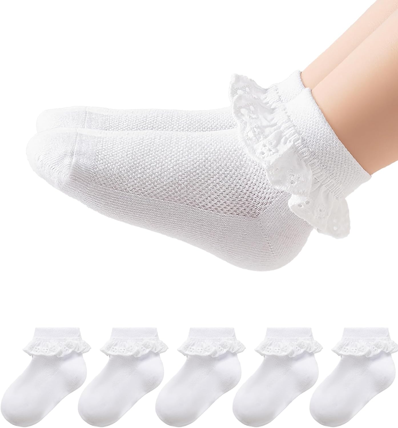 615YYxhu8jL._AC_SL1500_.jpg 2-8Y Girls Toddler Little Girls White Ruffle Socks Dress Lace Frilly Cute Ankle Cotton School Socks - Image 1