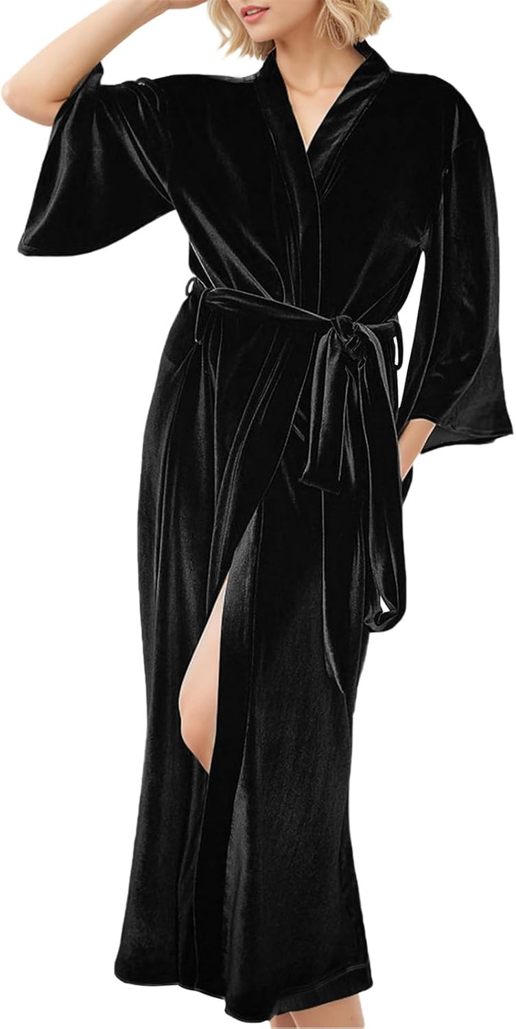 61FndkvkiXL._AC_SL1500_.jpg Women Velvet Robes Soft Fuzzy Kimono Bathrobe for Women Bridal Wedding Sleepwear - Image 1