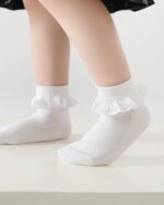 2-8Y Girls Toddler Little Girls White Ruffle Socks Dress Lace Frilly Cute Ankle Cotton School Socks - Image 2