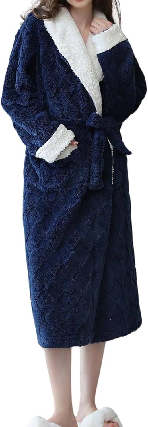 61IltDAjuJL._AC_SL1500_.jpg Robe Women Plush Robe Soft Fluffy Women Fleece Robes Long Warm Lady Cozy Spa Bathrobes with Pockets - Image 1