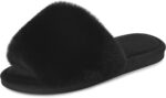 Women's Faux Fur Slippers ?C Fluffy Open-Toe Memory Foam Slides with Anti-Slip Sole, Indoor & Outdoor House Shoes