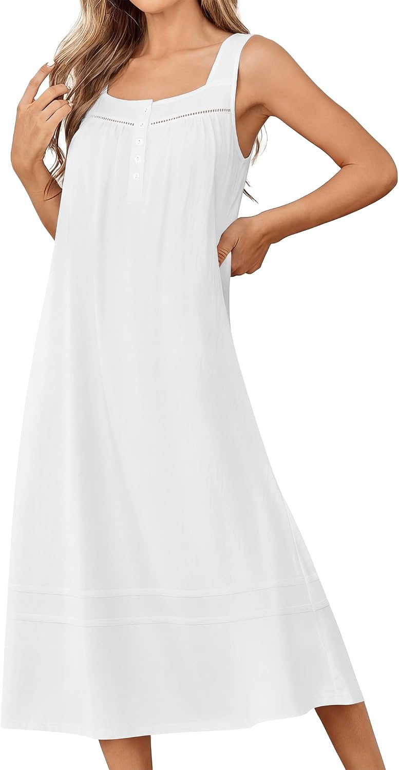 61m-yKj8R0L._AC_SL1500_.jpg Nightgowns for Women Cotton Long Night Gowns Sleeveless Sleep Dress Victorian Nightdress Ladies Sleepwear - Image 1