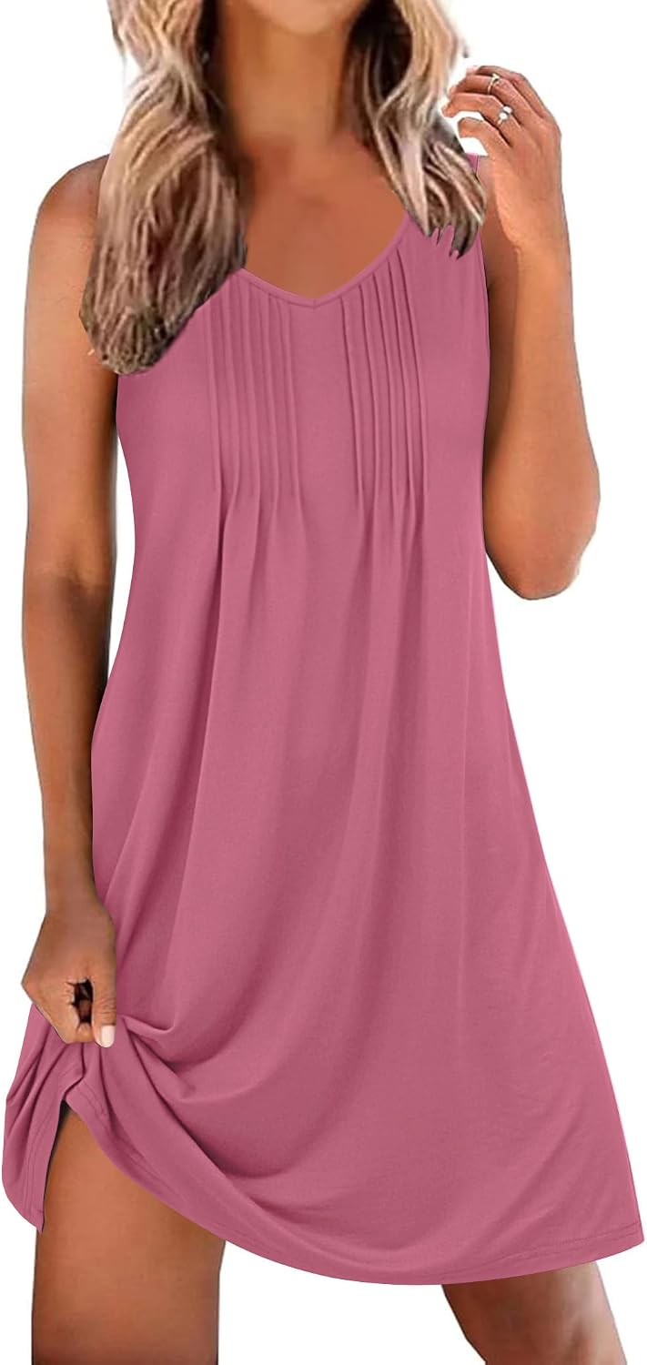 61w7R8Vcj5L._AC_SL1500_.jpg Cotton Nightgowns for Women Sleeveless Night Gown Tank Sleep Shirts Pleated Night Shirts V Neck Chemise - Image 1