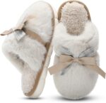 Cute Women's Memory Foam House Slippers - Fuzzy Plush Faux Fur Slippers with Bow Butterfly Tie - Anti-Skid Indoor/Outdoor Gifts for Women, Moms & Ladies