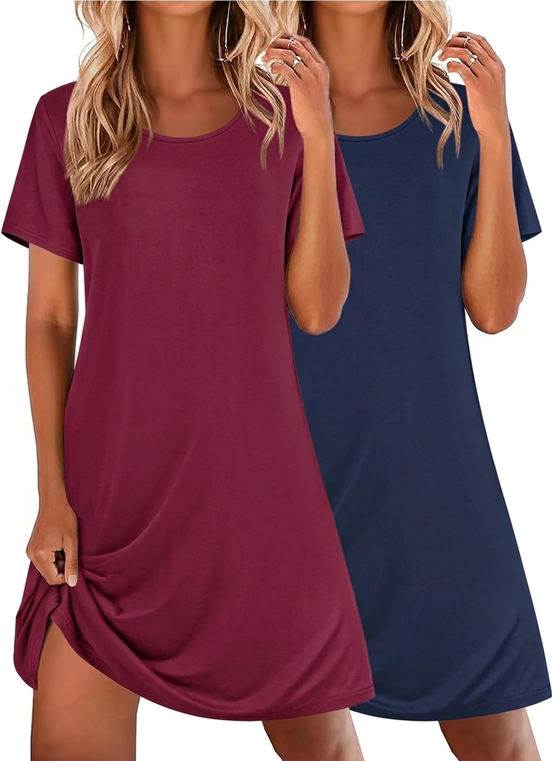 715bUxGGWFL._AC_SL1500_.jpg 2 Pack Nightgowns for Women Sleepshirt Short Sleeve Night Shirts Soft Sleep Dress Classic NightDress - Image 1