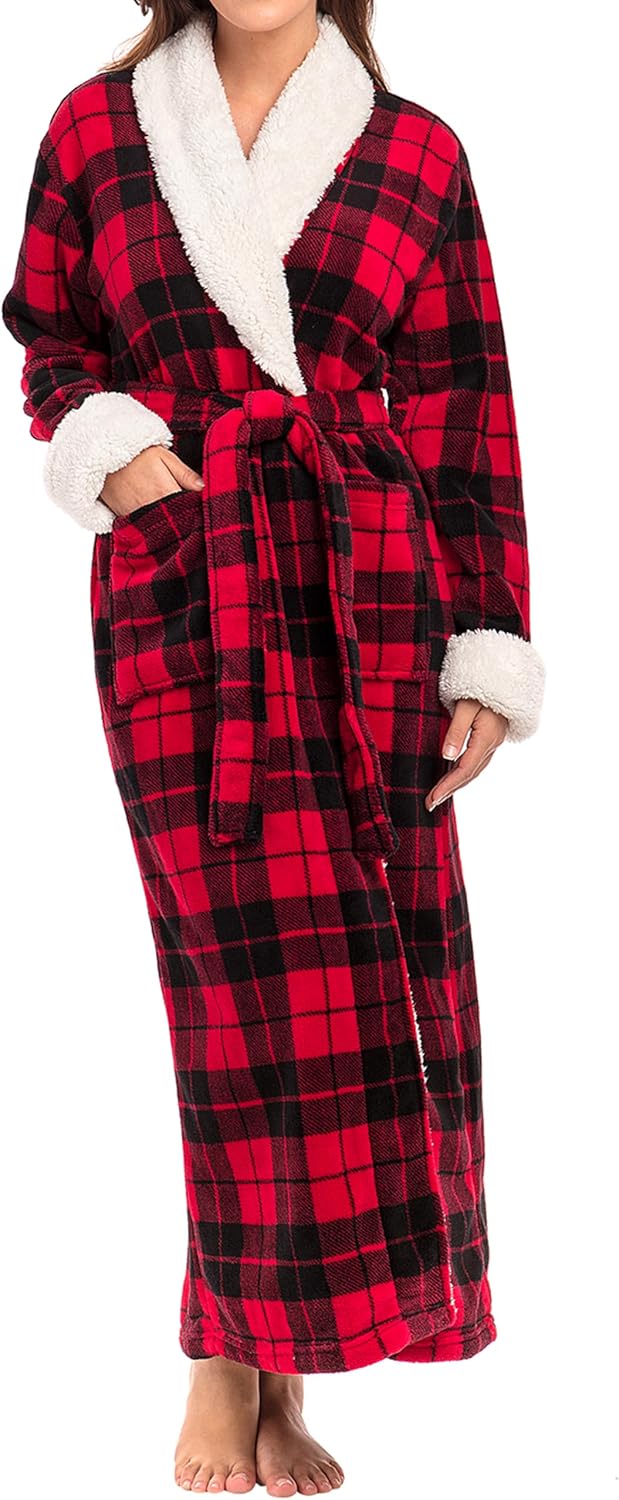 71FVVi2E9zL._AC_SL1500_.jpg Women Plush Robe, Long Cozy Warm Bathrobe - Image 1