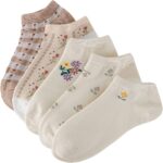 Women's 5 Pairs Floral Print Striped Cute Socks Casual Ankle Crew Socks