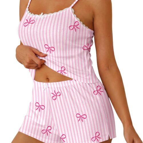 Women Pajama Sets 2 Piece Cute Cami Sleepwear Lace Trim Pj Top Soft Summer Lounge Shorts Sexy Lingerie