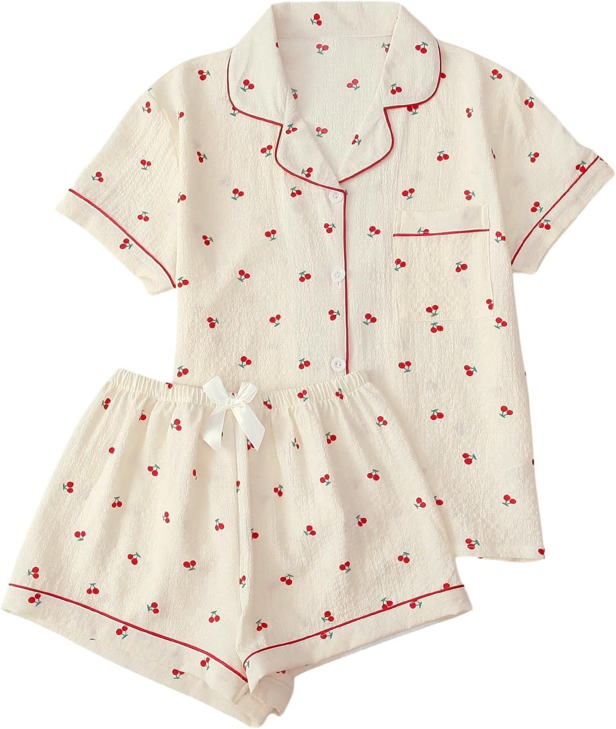 71SVQ2ewkpL._AC_SL1500_.jpg Pajamas For Women Set 2 Piece Summer Pajama Sets Cute Pjs Lounge Matching Button Shirt with Shorts - Image 1