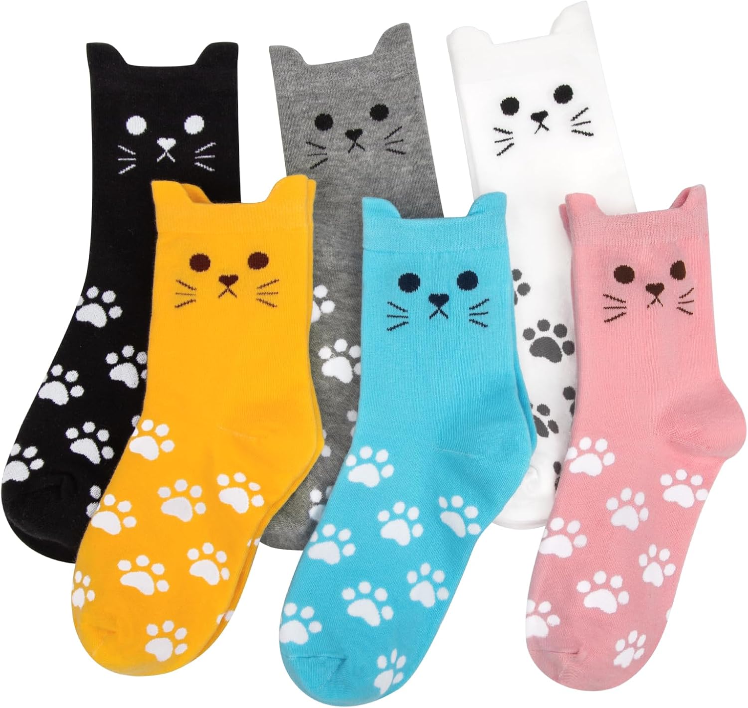 71SZopVJtxL._AC_SL1500_.jpg 5-6 Pairs Womens Socks Cute Cat Funny Novelty Animal Print Crew Cotton Socks for Women Girls Gifts - Image 1