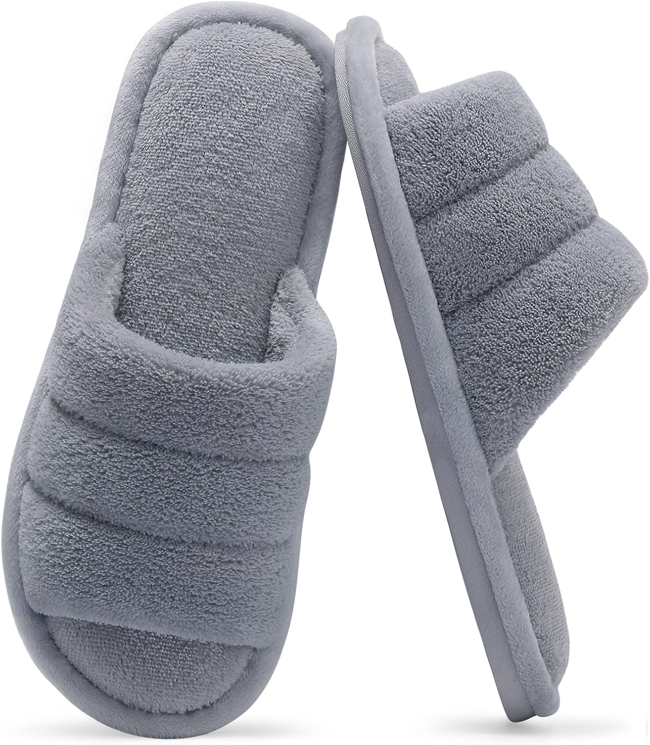 71YlImCYRwL._AC_SL1500_.jpg Terry Cloth Open Toe Slippers for Women Memory Foam Slip On House Slippers - Image 1