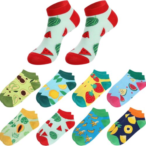 8 Pairs Novelty Low Cut Ankle Socks, Cute Ankle Socks with Aesthetic Fruit Pattern for Women Size 5-8