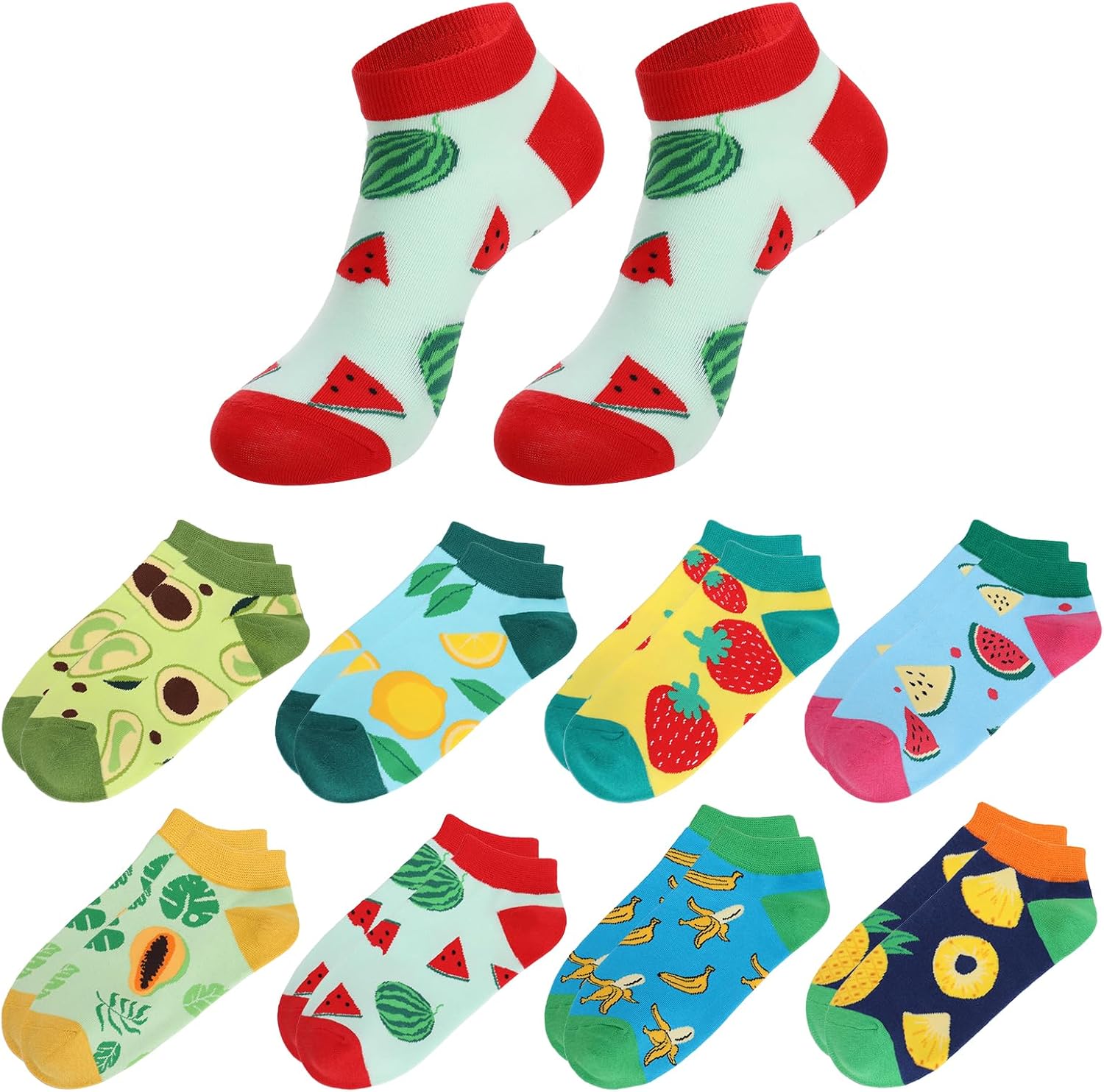 71wc-z07w2L._AC_SL1500_.jpg 8 Pairs Novelty Low Cut Ankle Socks, Cute Ankle Socks with Aesthetic Fruit Pattern for Women Size 5-8 - Image 1