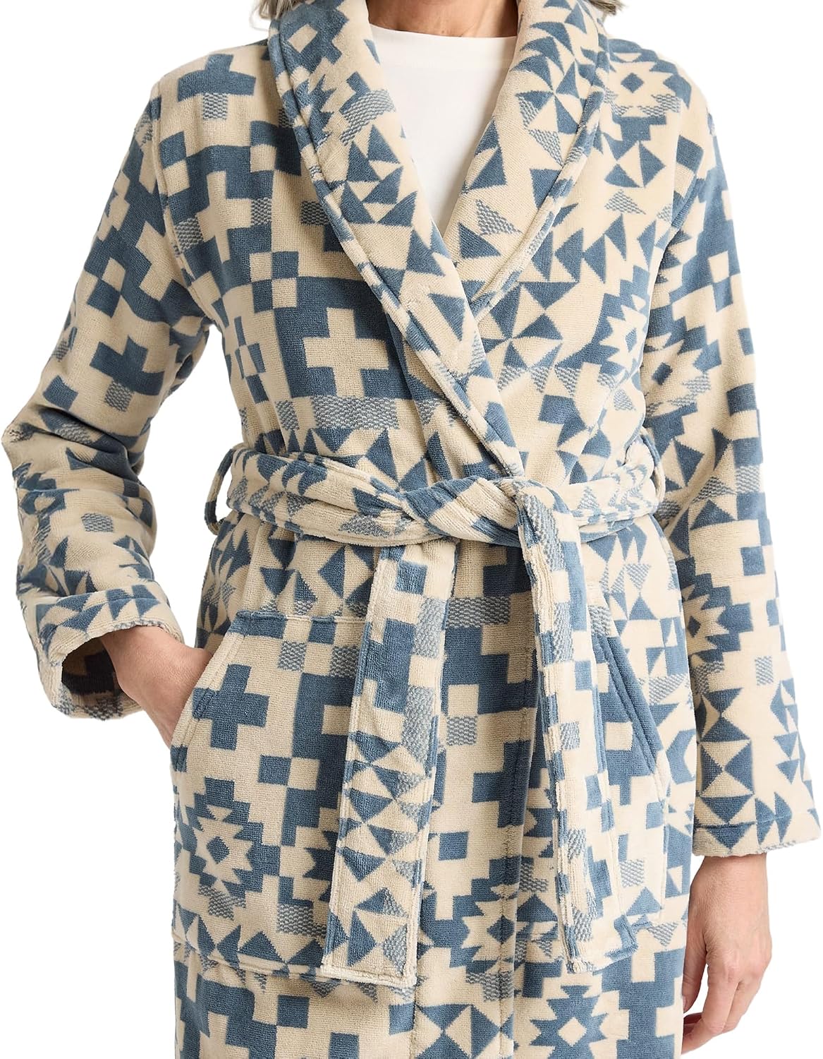 812fogO3maL._AC_SL1500_.jpg Women Robe, 100% Cotton Plush Terry Bathrobe, Length with Adjustable Tie, Deep Pockets, and Shawl Collar - Image 1