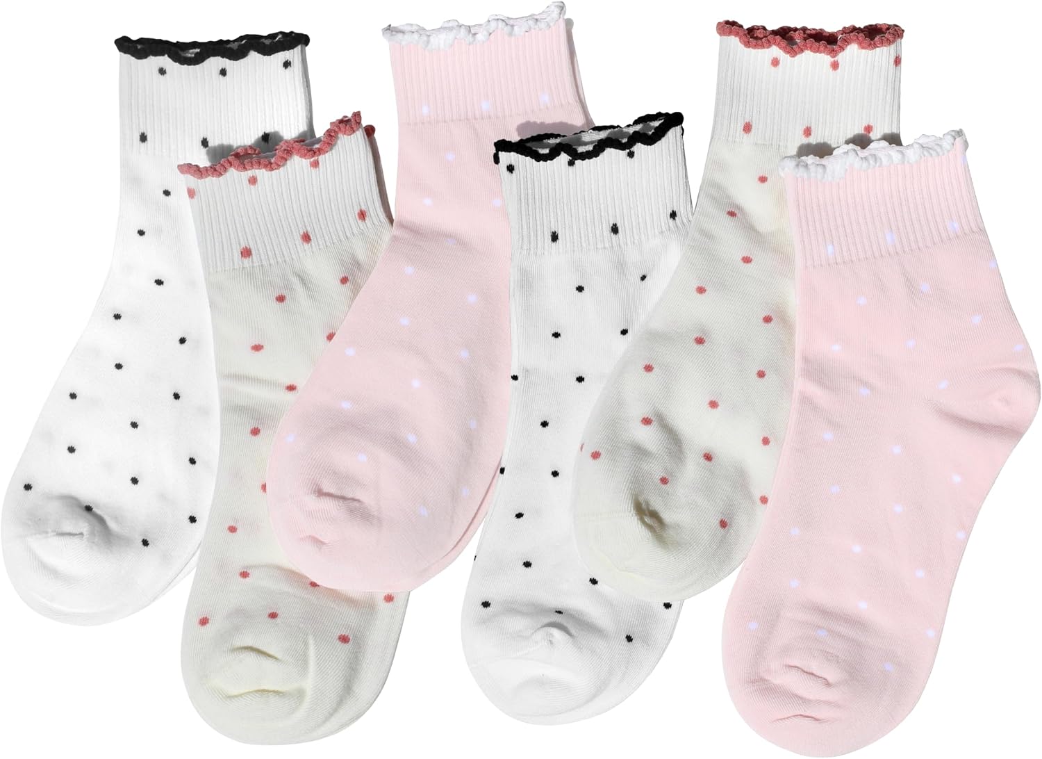 813uIl63AOL._AC_SL1500_.jpg 6 Pairs Womens Ruffle Cute Ankle Socks with Polka Dot, Crew Cotton Frilly Casual Socks for Women Teen Girls Breathable - Image 1
