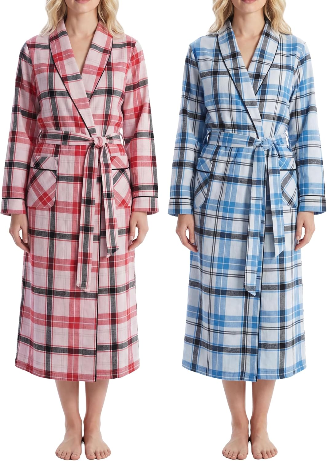 814flKx8dfL._AC_SL1500_.jpg Women Long Sleep Robe | 100% Cotton Flannel Warm Bathrobe | Multi Packs & Colors - Image 1