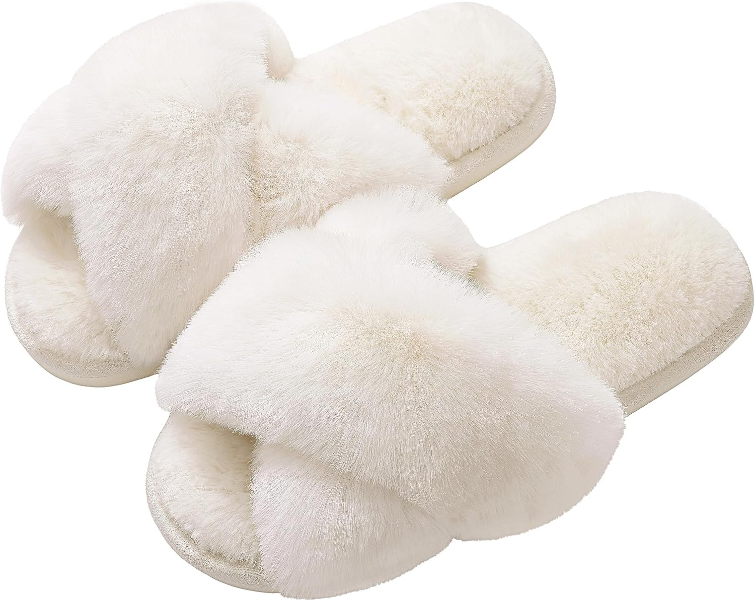 815nzDtVIOL._AC_SL1500_.jpg Women's Fuzzy Slippers Cross Band Memory Foam House Slippers Open Toe - Image 1