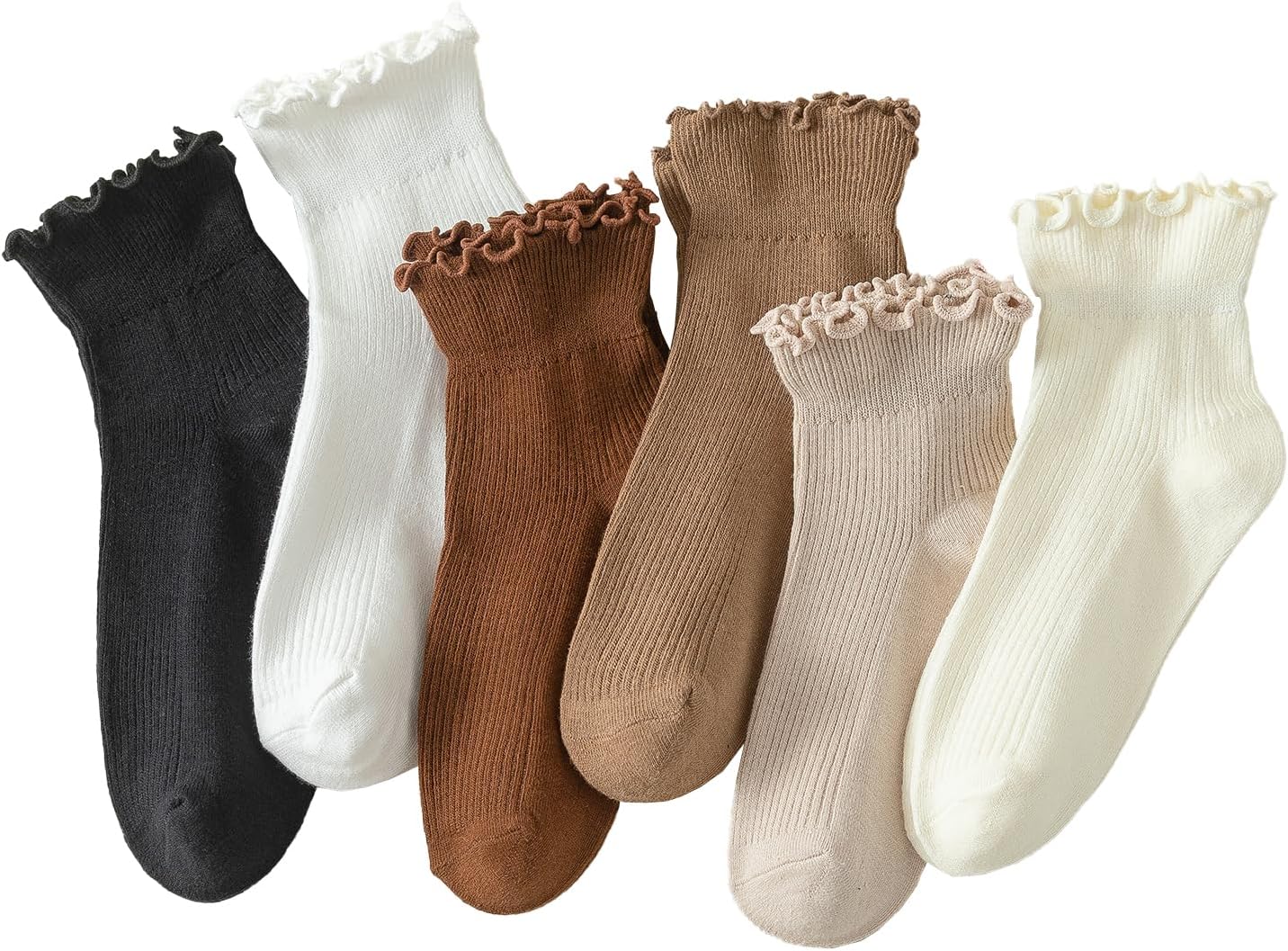 818l95GRvcL._AC_SL1500_.jpg 6 Pairs of Ruffle Socks Women, Cute Ruffle Ankle Socks - Image 1