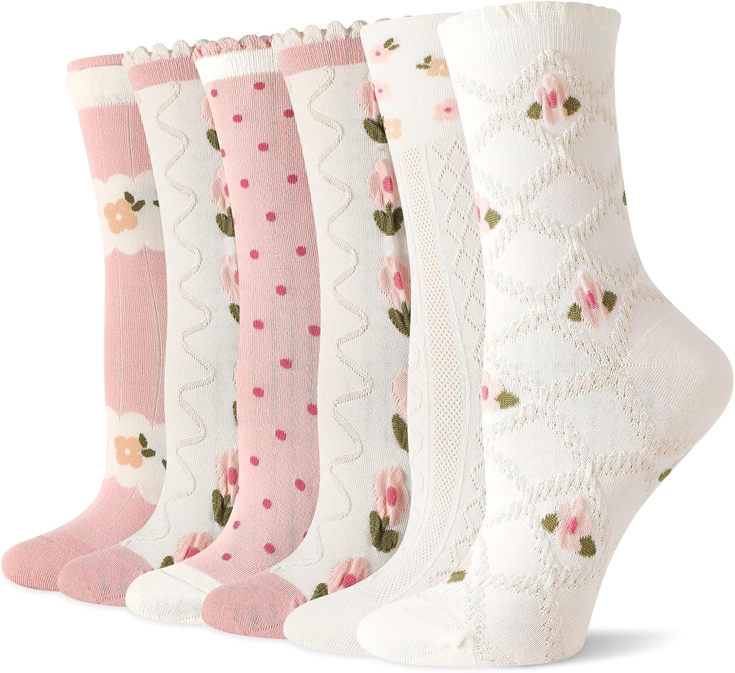 819JOjykJ6L._AC_SL1500_.jpg 6 Pairs Women's Ruffle Socks Casual Cotton Cute Crew Socks for Women Girl Daily Wear - Image 1