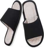 Mens Open Toe House Slippers Breathable Slip-on Indoor Slippers with Memory Foam Soft Machine Washable Bedroom Home Shoes