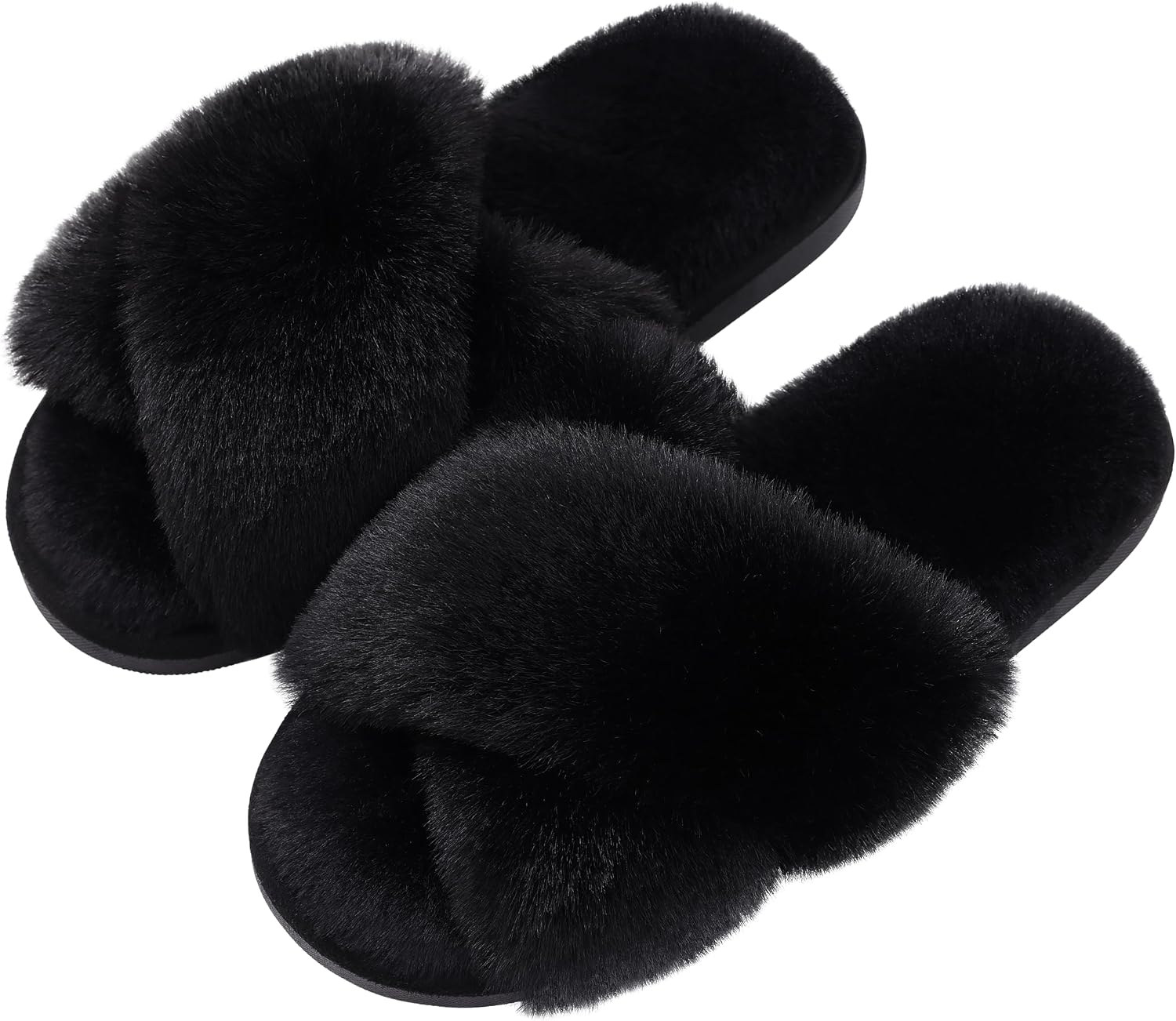 81W9uTrNnIL._AC_SL1500_.jpg Women's Fuzzy Slippers Cross Band Memory Foam House Slippers Open Toe - Image 1